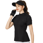 BLKTEE小百褶長版寬鬆女短袖上衣(黑色)