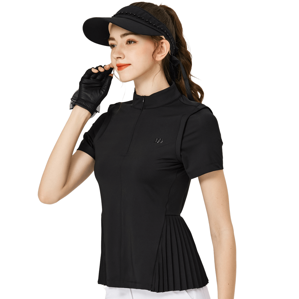 BLKTEE小百褶長版寬鬆女短袖上衣(黑色)