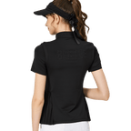 BLKTEE小百褶長版寬鬆女短袖上衣(黑色)