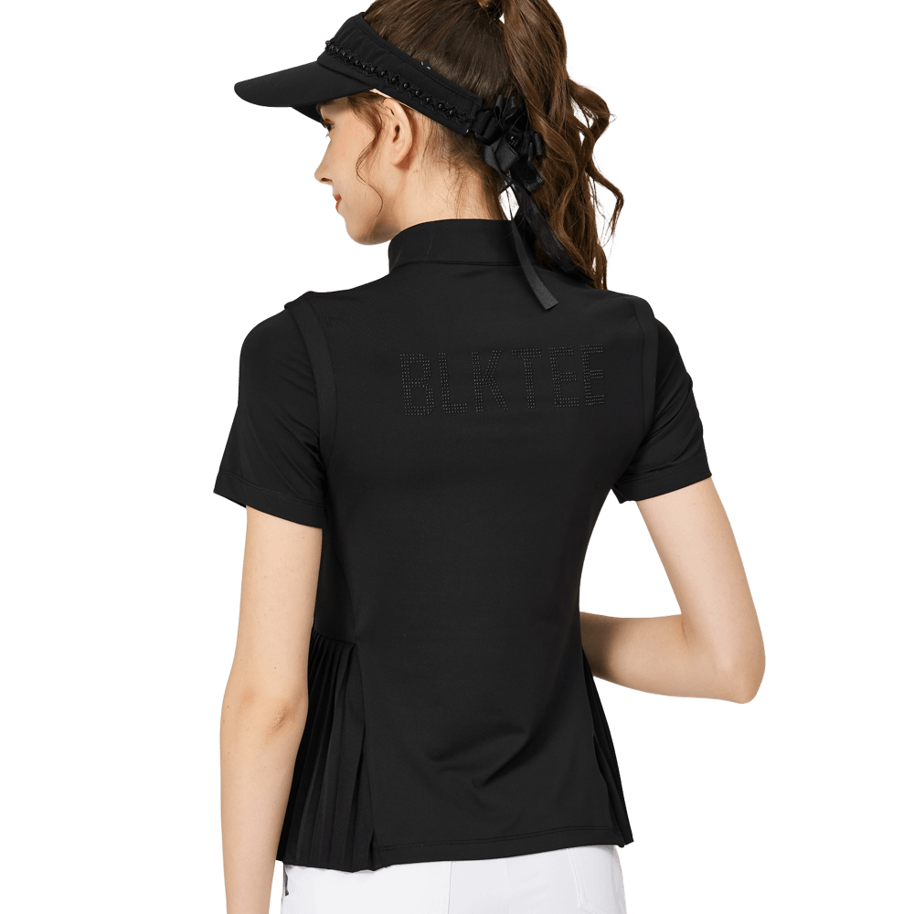 BLKTEE小百褶長版寬鬆女短袖上衣(黑色)