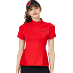 BLKTEE小百褶長版寬鬆女短袖上衣(紅色)