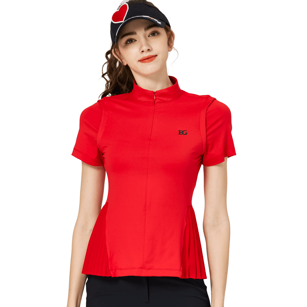 BLKTEE小百褶長版寬鬆女短袖上衣(紅色)
