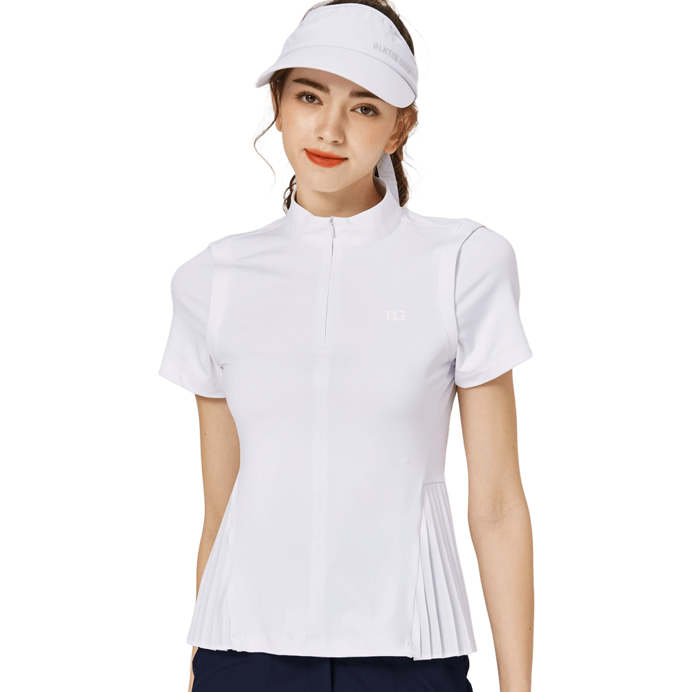 BLKTEE小百褶長版寬鬆女短袖上衣(白色)