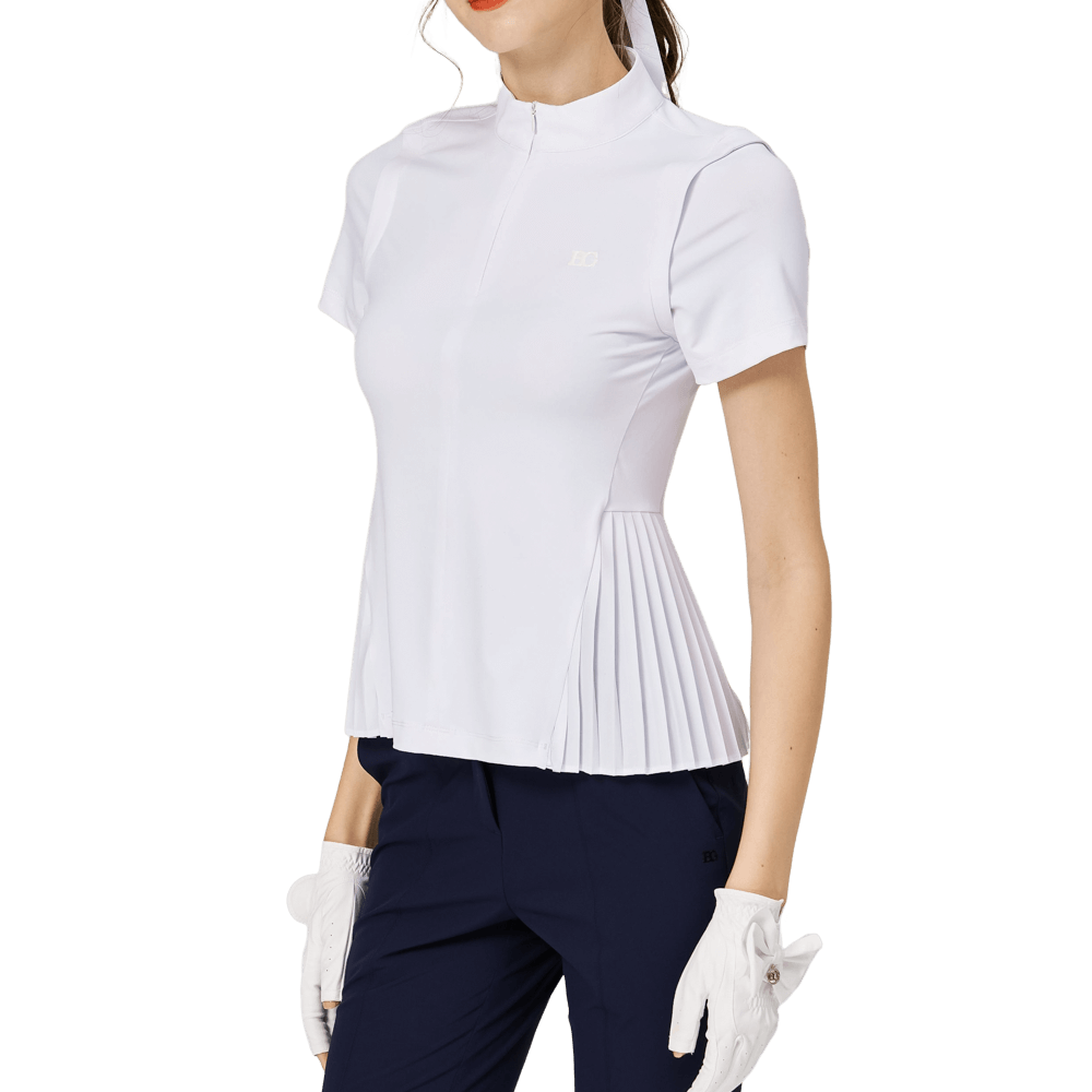 BLKTEE小百褶長版寬鬆女短袖上衣(白色)