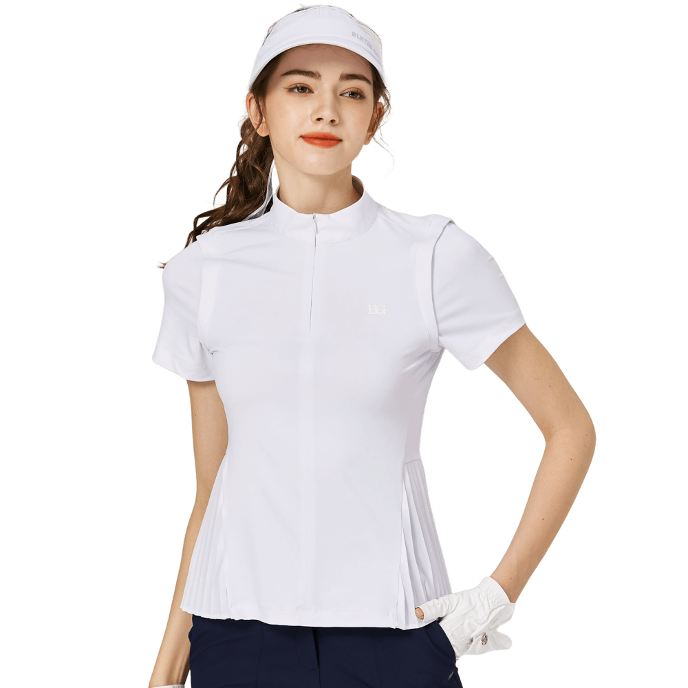 BLKTEE小百褶長版寬鬆女短袖上衣(白色)