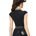 BLKTEE涼感收腰學院領女無袖上衣(黑色)