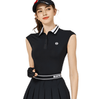 BLKTEE涼感收腰學院領女無袖上衣(黑色)