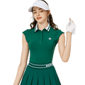 涼感收腰學院領女無袖上衣(墨綠)