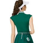 涼感收腰學院領女無袖上衣(墨綠)