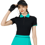 BLKTEE撞色領女短袖上衣(黑色)
