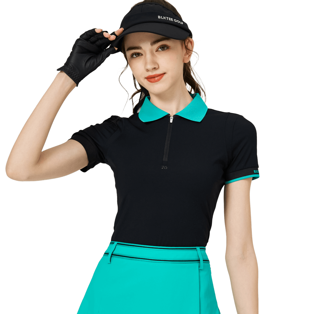 BLKTEE撞色領女短袖上衣(黑色)