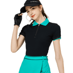 BLKTEE撞色領女短袖上衣(黑色)