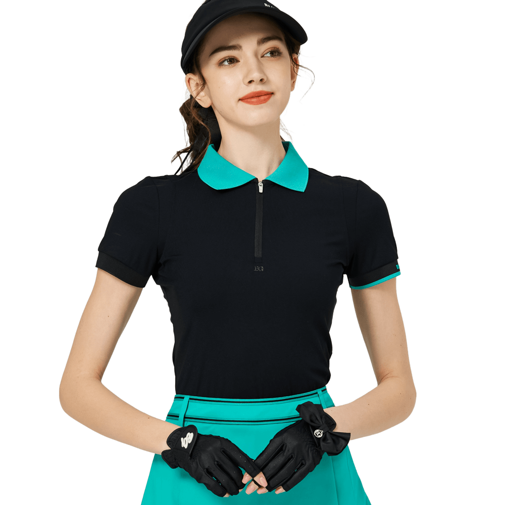 BLKTEE撞色領女短袖上衣(黑色)