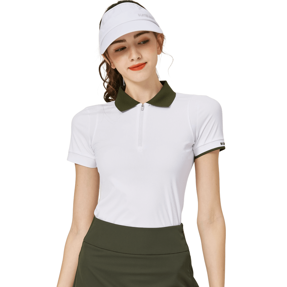 BLKTEE撞色領女短袖上衣(白色)