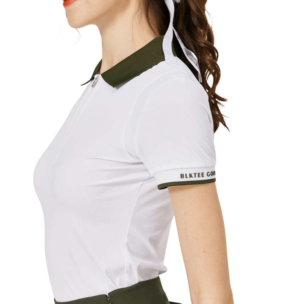 BLKTEE撞色領女短袖上衣(白色)