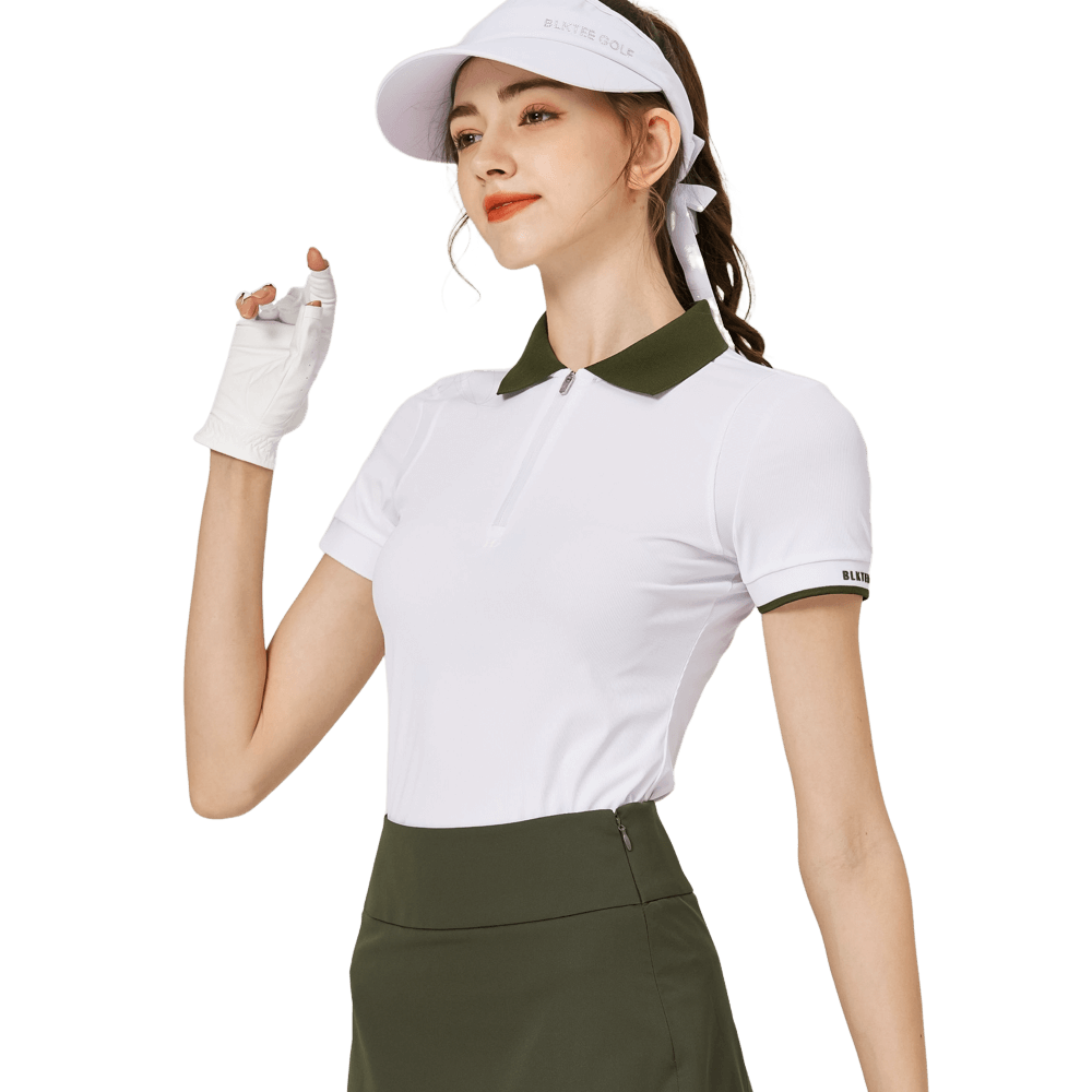 BLKTEE撞色領女短袖上衣(白色)