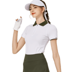 撞色領女短袖上衣(白色)
