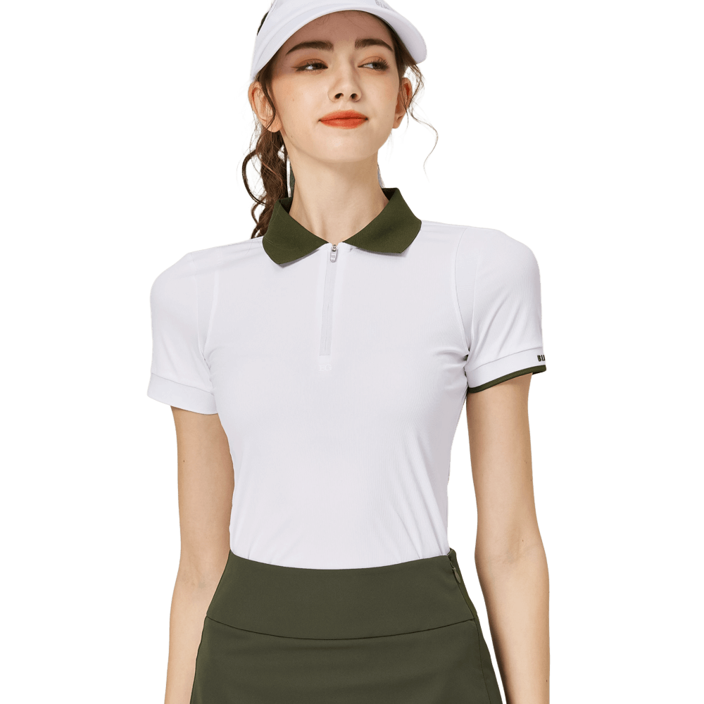 BLKTEE撞色領女短袖上衣(白色)