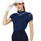 BLKTEE網紗袖圓領女短袖上衣(寶藍)