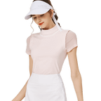 BLKTEE網紗袖圓領女短袖上衣(粉紅色)