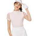 BLKTEE網紗袖圓領女短袖上衣(粉紅色)