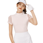 BLKTEE網紗袖圓領女短袖上衣(粉紅色)