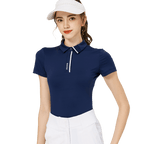 BLKTEE高彈柔軟翻領女短袖上衣(寶藍)