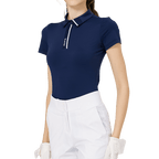 BLKTEE高彈柔軟翻領女短袖上衣(寶藍)