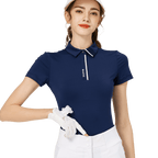 BLKTEE高彈柔軟翻領女短袖上衣(寶藍)