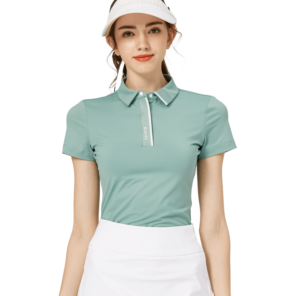 BLKTEE高彈柔軟翻領女短袖上衣(淺綠)
