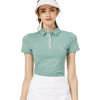 BLKTEE高彈柔軟翻領女短袖上衣(淺綠)