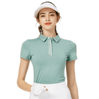 BLKTEE高彈柔軟翻領女短袖上衣(淺綠)