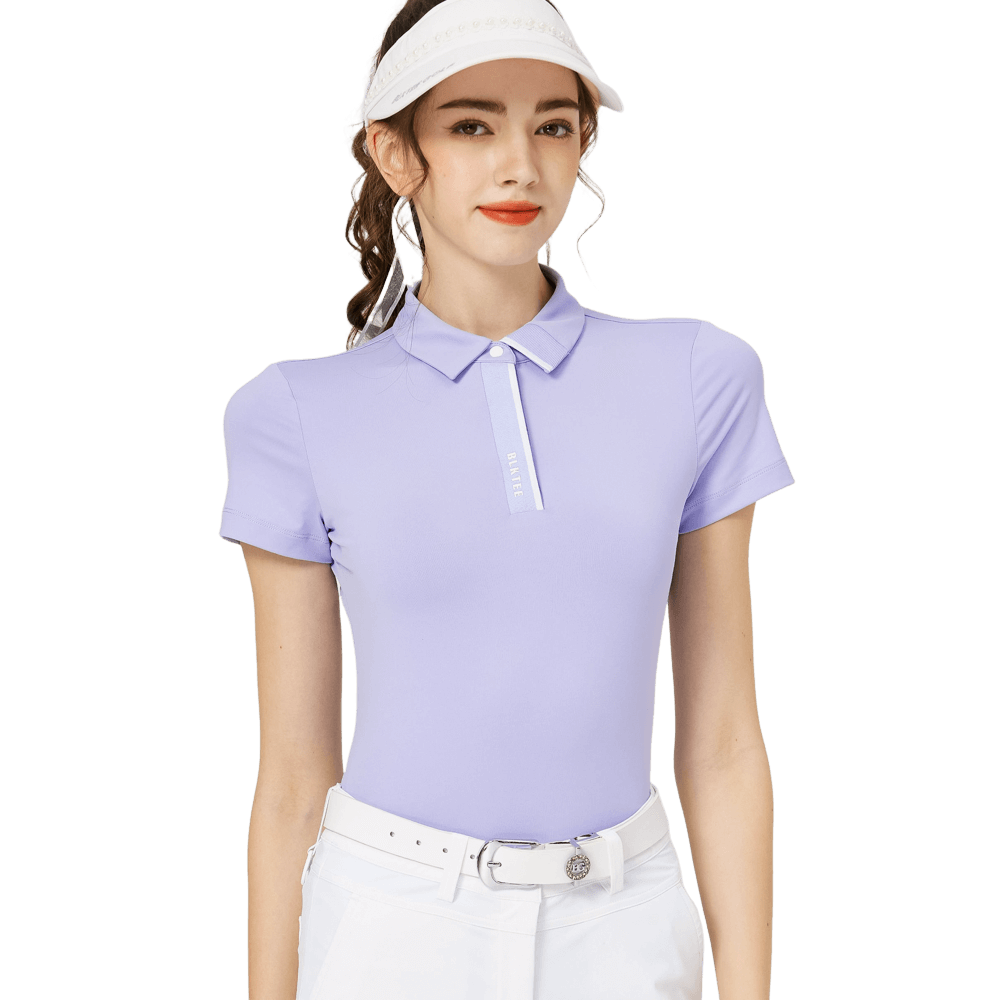 BLKTEE高彈柔軟翻領女短袖上衣(紫色)