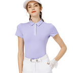 BLKTEE高彈柔軟翻領女短袖上衣(紫色)