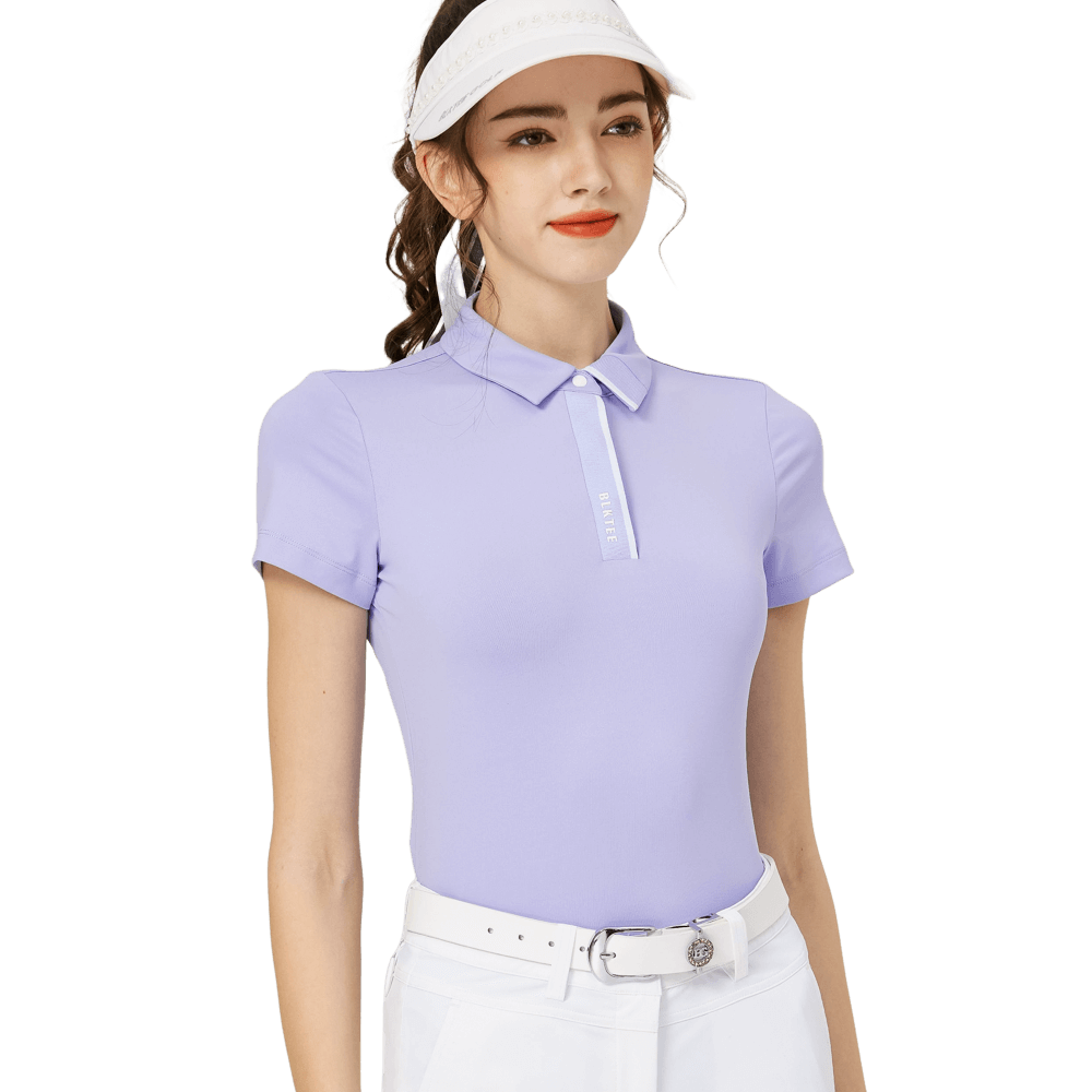 BLKTEE高彈柔軟翻領女短袖上衣(紫色)