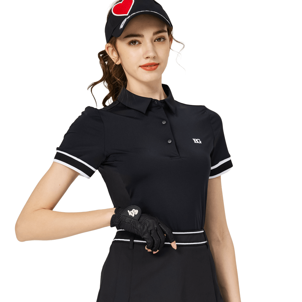 BLKTEE螺紋袖口絲光女短袖上衣(黑色)
