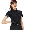 螺紋袖口絲光女短袖上衣(黑色)