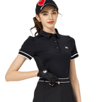 螺紋袖口絲光女短袖上衣(黑色)