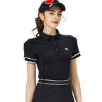 BLKTEE螺紋袖口絲光女短袖上衣(黑色)