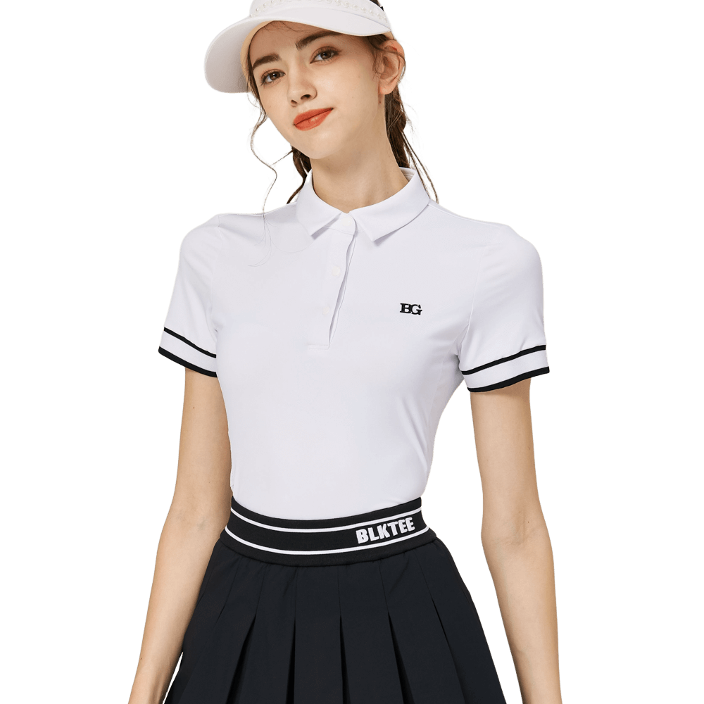 螺紋袖口絲光女短袖上衣(白色)