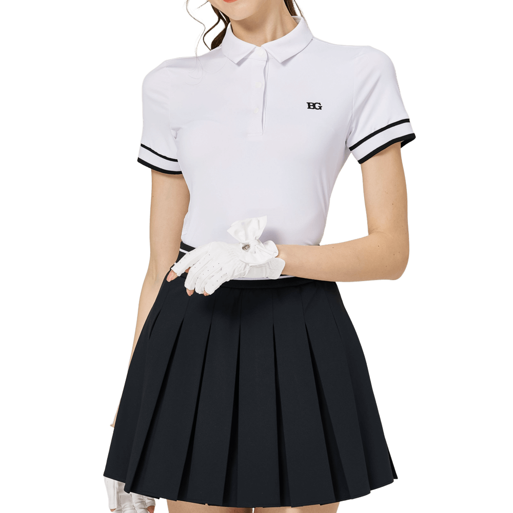 螺紋袖口絲光女短袖上衣(白色)