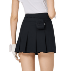 BLKTEE後百褶高腰修身女短裙(黑色)