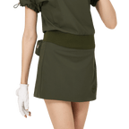 BLKTEE後百褶高腰修身女短裙(軍綠色)