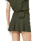 BLKTEE後百褶高腰修身女短裙(軍綠色)