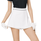 High-waisted A-line women's shorts with a high front hem (white)