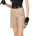 BLKTEE寬鬆版彈力五分女短褲(卡其)