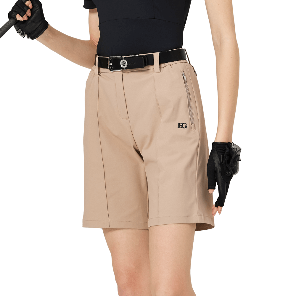 BLKTEE寬鬆版彈力五分女短褲(卡其)