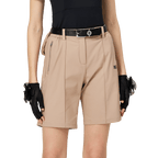 BLKTEE寬鬆版彈力五分女短褲(卡其)