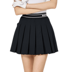 BLKTEE彈性高腰學院風女百褶裙(黑色)