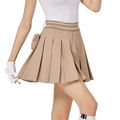 BLKTEE彈性高腰學院風女百褶裙(卡其)